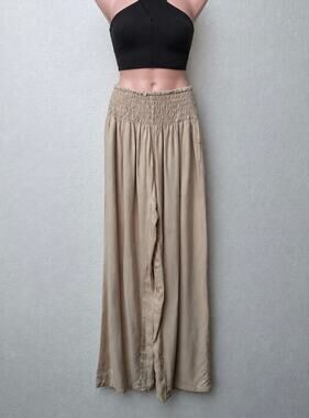 PIYOGA Beige Smocked Palazzo Pants Women US 0-12